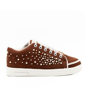 Rettrose Neutrals Jade Luxury Desert Storm Canvas Handmade Embellished Tennis Shoe - Brown