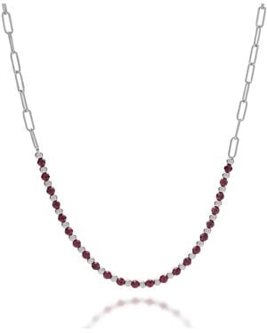 Nellou Jewellery Garnet Gem Shine Necklace Sterling - Metallic