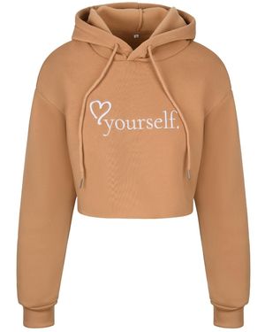 Rejected Hearts Club Love Yourself Crop Hoodie Khaki - Natural