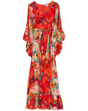 Niza Long Crossover Jumpsuit With Short Ruffle Sleeves - Red