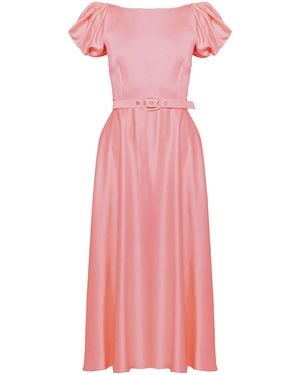 Nissa Belted Viscose Midi Dress - Pink