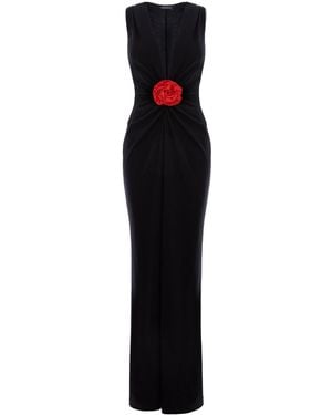 ROSERRY Mallorca Jersey Sleeveless Maxi Dress With Fixed Rosette Detail - Black