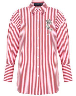 Exquise Regular Stone Embellished Striped Poplin Shirt - Pink