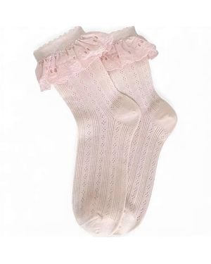 HIGH HEEL JUNGLE by KATHRYN EISMAN Bobby Lace Frill Trim Cotton Bobby Socks - Pink