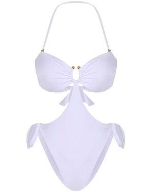 Mahogany Coast Swim Desire Ruched Bandeau Side-Tie Swimsuit - Blue