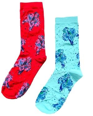 Arto. Hello Flower Socks- Contrast Aqua Two Pack - Blue