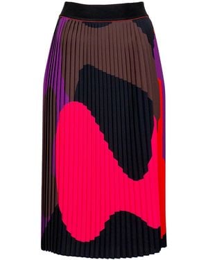 Lalipop Design Colourful & Black Abstract Design Pleated Midi Skirt - Pink