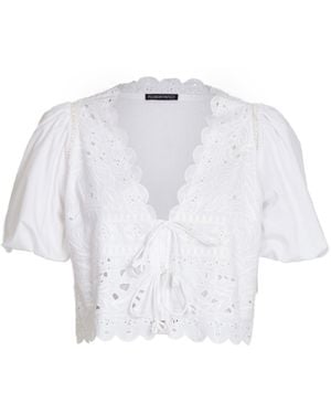 Rose & Nancy Emilie Embroidered Tie Front Top - White
