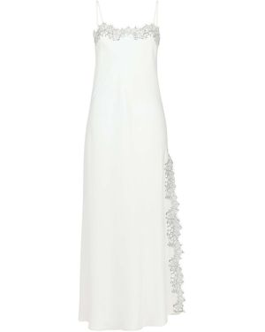Avenue 8 Silk Straight Neck Lace Midi Dress With Slit - White