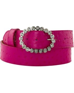 Peachy Belts Ltd Oval Diamante Buckle On Ostrich Print Belt - Pink
