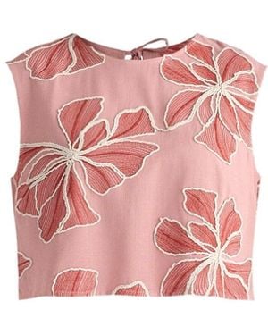 Paisie Floral Embroidered Cropped Top - Pink