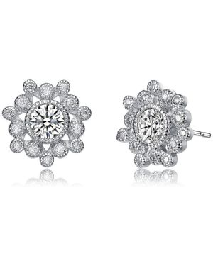 Genevive Jewelry Sterling Plated Cubic Zirconia Flower Stud Earrings - Metallic