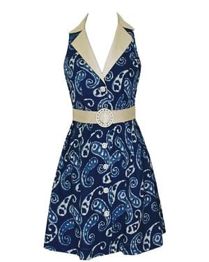 Richa Sharma Handcrafted Block Painted Dress With Pearl Buckle Belt - Blue