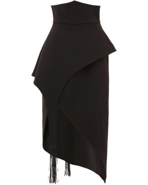 Julia Allert Unique Asymmetric Draped Skirt With Fringe - Black
