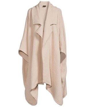 Saachi Comfy Oversized Waffle Knit Collared Whisper Jacket - Natural