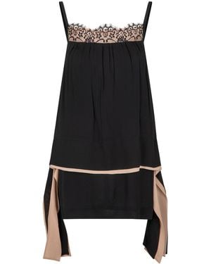 Langner Lace Trimmed Chiffon Mini Dress - Black