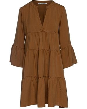 Conquista Chocolate Tencel Gathered Seams Dress - Brown