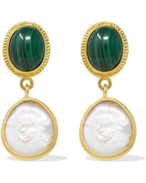 Vintouch Italy Plated Malachite & Pearl Earrings - Green