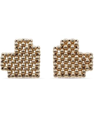 Pas De Marque Filled Beaded Earrings Cœur Soufflé - White