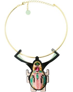 Gissa Bicalho Handmade Acrylic Necklace Scarab Embroidered Candy - Multicolour
