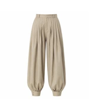 FRONT ROW SHOP Neutrals Balloon Pleat Trousers Fossil - Natural