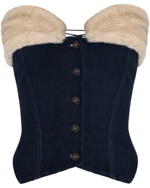 OW Collection Desi Denim Corset Top - Blue