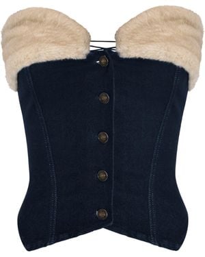 OW Collection Desi Denim Corset Top - Blue