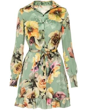 AVENUE No.29 Floral Print Satin Shirt Dress - Green