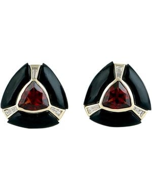 Artisan 14K Onyx, Garnet & Diamond Stud Earrings - Black