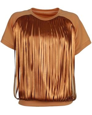 Lalipop Design Neutrals Colour Blouse With Laser-Cut Vegan Leather Fringes - Brown