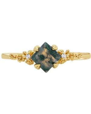 Ptera Jewelry Southern Magnolia Moss Agate Ring - Yellow