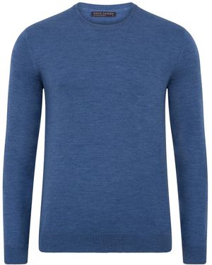 Paul James Knitwear Extra Fine Merino Wool Callington Crew Neck Jumper - Blue