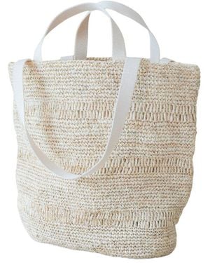 LIKHÂ Neutrals Handwoven Raffia Tapered Tote Bag – Poste Weave Stripes - Natural