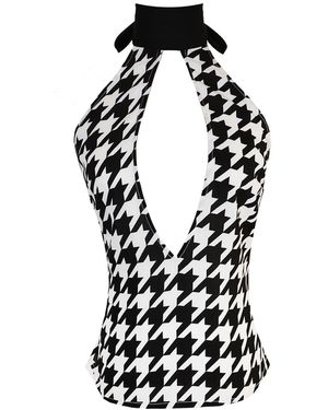 Ak Royalty Resortwear Capri Top Houndstooth - Black