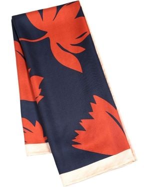 Heritagemoda Handpainted Midnight And Burnt Floral Square Silk Scarf - Red