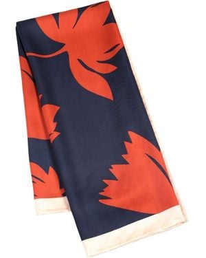 Heritagemoda Handpainted Midnight And Burnt Floral Square Silk Scarf - Red