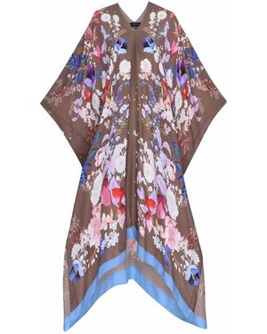 Meng Chocolate Watercolour Flowers Silk Georgette Kaftan - Blue