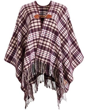 Fable England Neutrals Caramel & Chocolate Check Cape - Purple