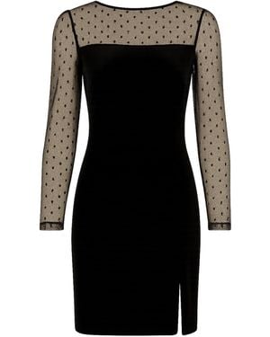 Yumi' Velvet Dress With Sheer Long Sleeves - Black