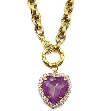 Achala Handcrafted Amethyst Crystal Heart Pendant - Metallic