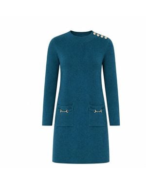 Yumi' Knitted Tunic Dress With Hardware Details - Blue