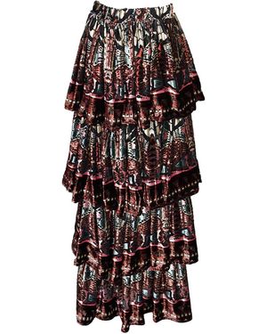 Jennafer Grace Empire Silk Velvet Tiered Maxi Skirt - Black