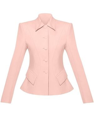 Tia Dorraine Button Up Collarless Blazer Jacket - Pink