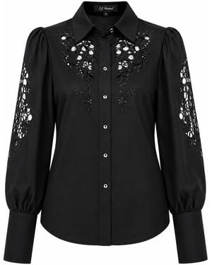 Smart and Joy Embroidered Organza Blouse - Black