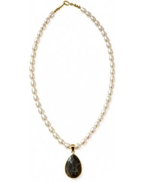 ORIGIN OF HEARTS Neutrals Noir Pearl Necklace – Freshwater Pearl & Amethyst Pendant Necklace - Metallic