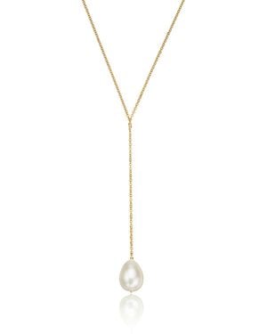 Lily & Roo Large Pearl Drop Lariat Necklace - Metallic