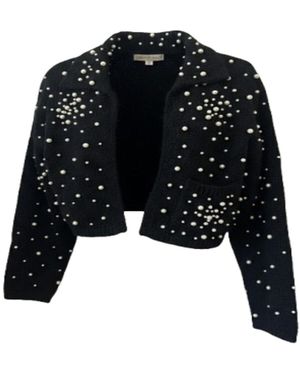 Saachi Pearl Collared Open Cardigan - Black
