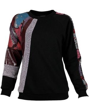 Lalipop Design Black Raglan Sweatshirt With Fabric Patches