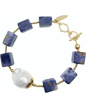 Farra Square Lapis Lazuli With Baroque Pearl Bracelet - Blue