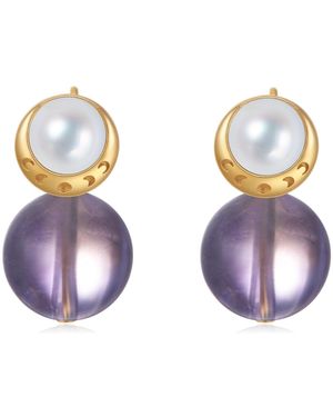 Aurozia Starry Moon Lunar Phase Pearl & Moon Crystal Stud Earrings - Blue